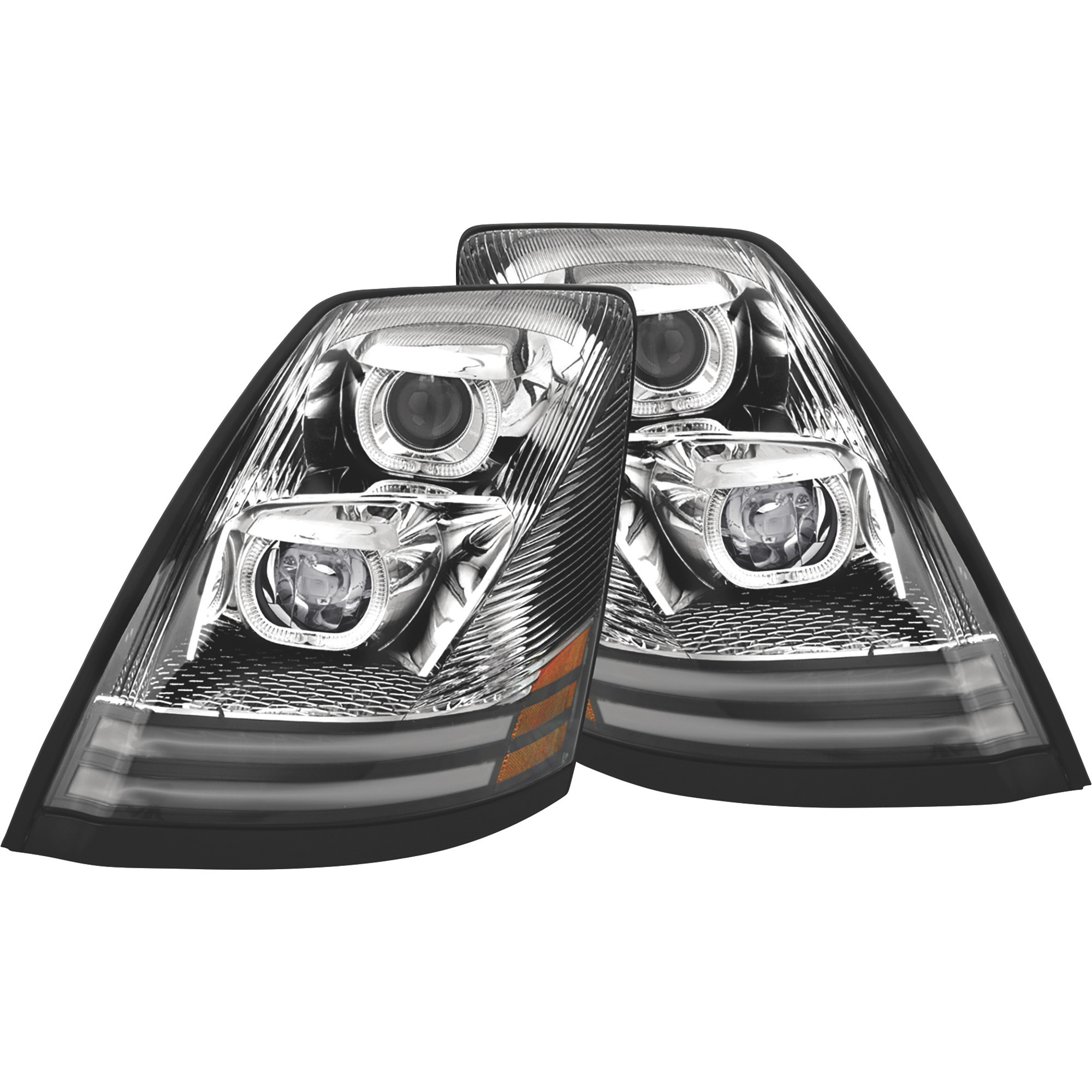 TRUX Volvo Passenger's Side LED Projector Semi-Truck Headlight Assembly with LED Lightbar, Model# TLED-H18